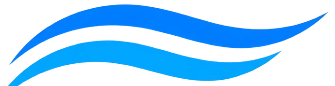 Close view of the two blue airflow curves that arc above the Fresh Flow name.