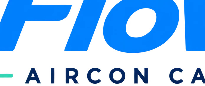 Close view of the lower half of the Fresh Flow wordmark, where the widely spaced “AIRCON CARE” descriptor sits beneath the name beside a short mint rule.